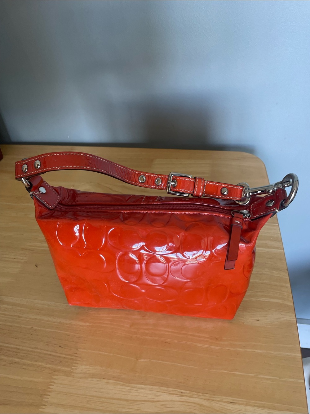 Vintage Red Coach Signature Embossed Patent Leather Demi Bag. Y2k